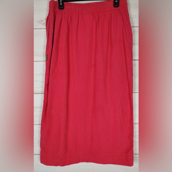 Vtg. Gene Ewing Bis California sun washed red Denim skirt med wrap style Pockets - Picture 2 of 11